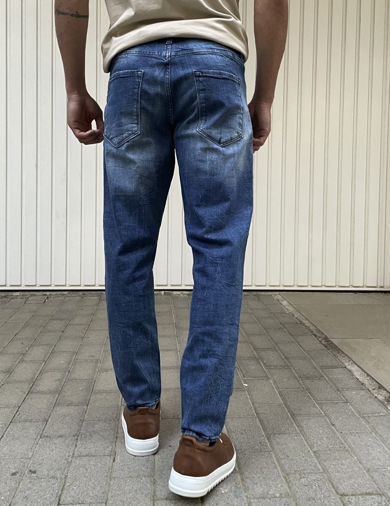 Ανδρικό ελαστικό Τζιν Παντελόνι Πλυμένο πεντάτσεπο με κουμπιά OD51321 φωτογραφία